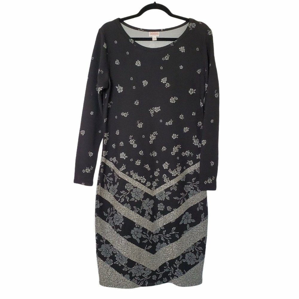 LuLaRoe Debbie Dress Black Floral Knee Length L
